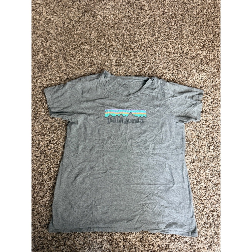 Patagonia P-6 Responsibili-Tee Gray Graphic Logo Short Sleeve Tee Mens Sz Large